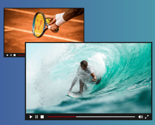 Header-Grafik mit verschiedenen Live-Momenten von Sportevents, Symbolbild KI-basierte Content-Auslieferung