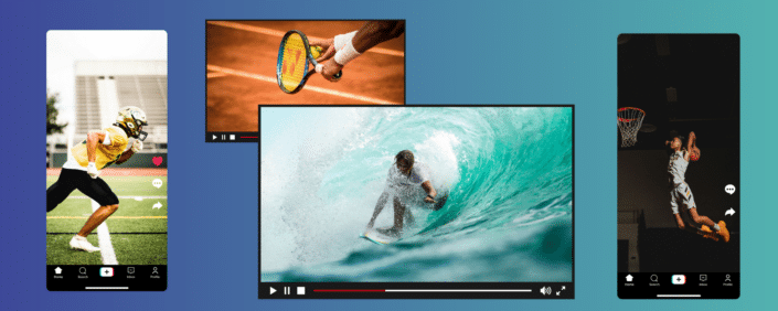Header image with various live moments from sports events, symbol image AI-based content delivery