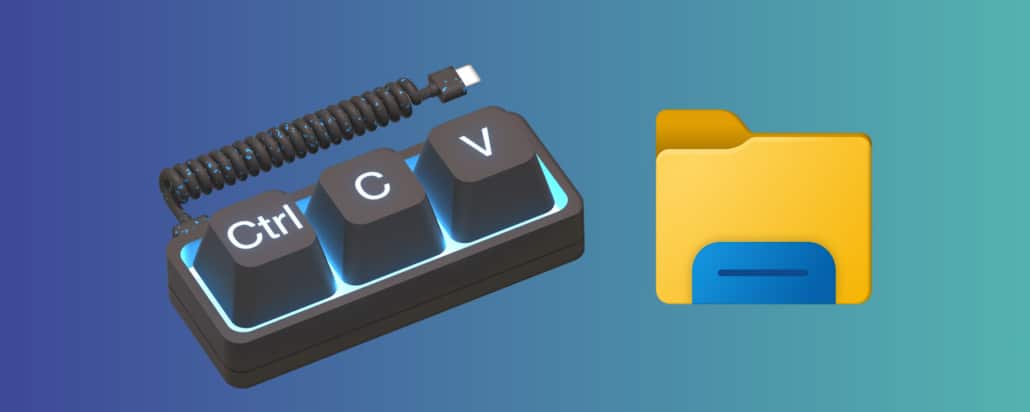 Header graphic: symbolic image - shortcuts for Windows Explorer with Explorer icon and mini keyboard for Ctrl+C and Ctrl+V